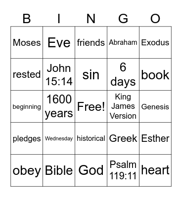 Bible Bingo Card