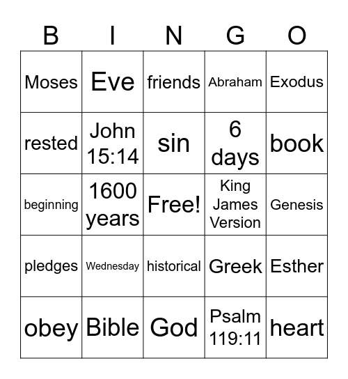 Bible Bingo Card