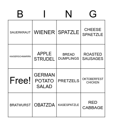 OKTOBER FEST FOOD Bingo Card