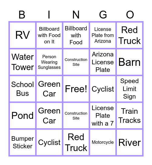 Bus Ride Bingo! Bingo Card