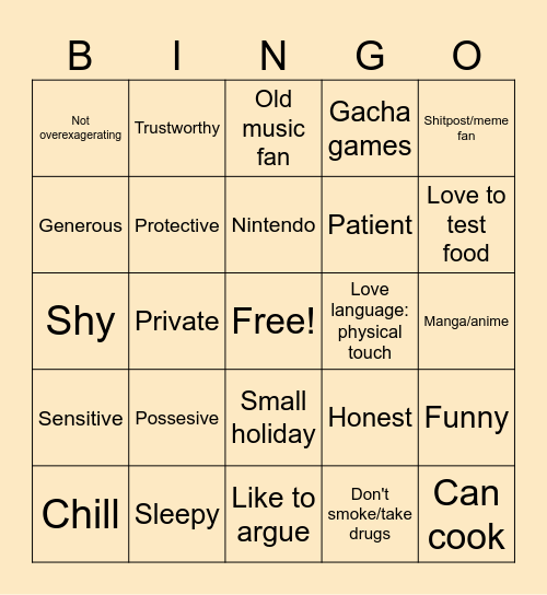 Are you My Type ? 🤔😮🥰 Bingo Card
