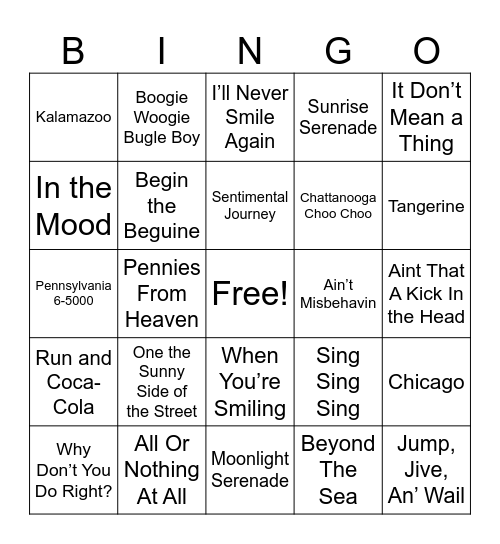 Swing! Bingo Card