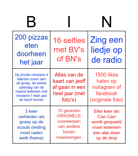 JIN-OPDRACHTEN Bingo Card