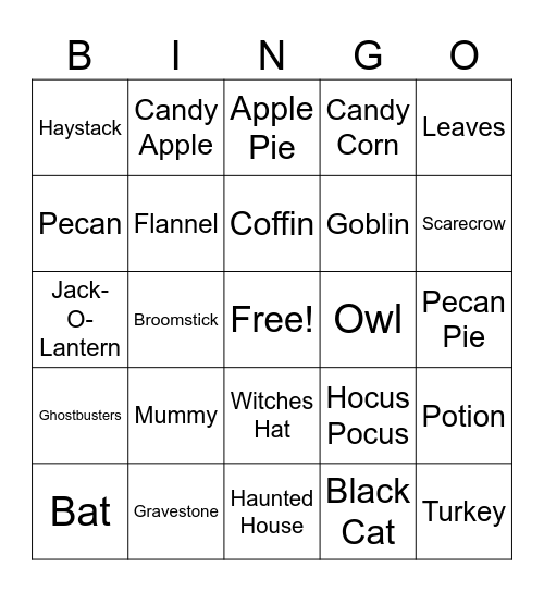 Halloween/Fall Bingo Card