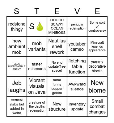 Minecraft live bingo Card