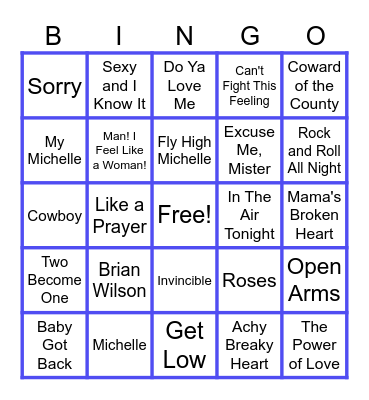 MUSIC BINGO at the Ann Arbor Eagles! Celebrating My Michelle, Brian's Songs, and Becky with the Good Hair!🎂 Bingo Card