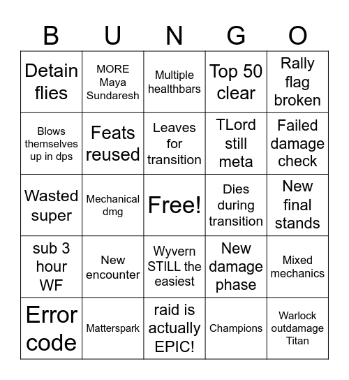 Day 1 Epic DP Bingo Card