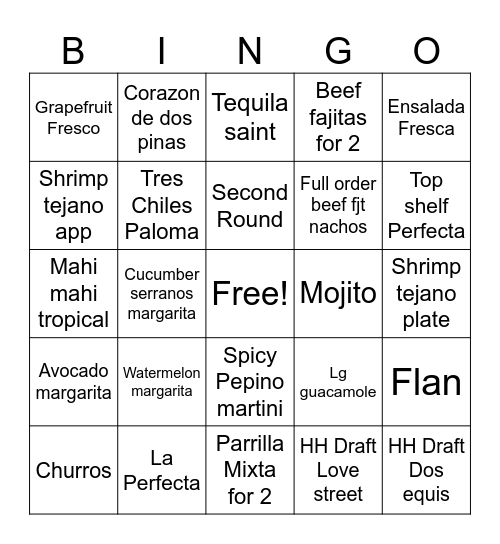 Serranos Bingo Card