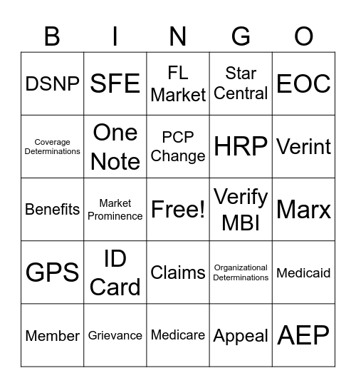 Aetna Bingo Card