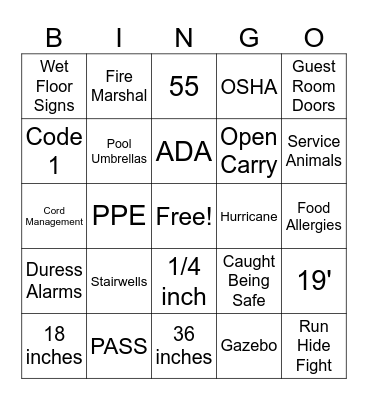 Safety Meeting Bingo Card