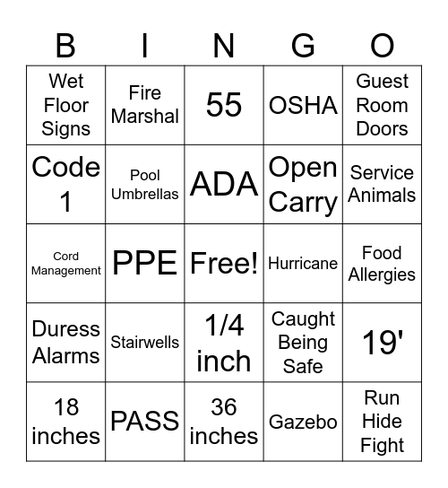 Safety Meeting Bingo Card