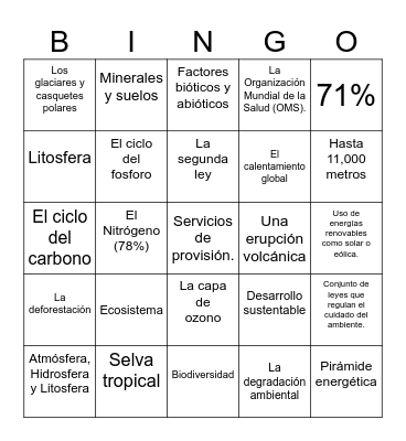 DESARROLLO SUSTENTABLE Bingo Card
