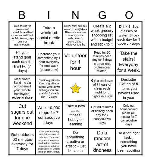 Worksite Wellness Bingo Card