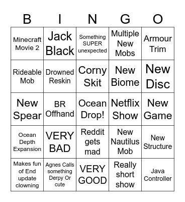 Minecraft Live Sept. 2025 BINGO Card