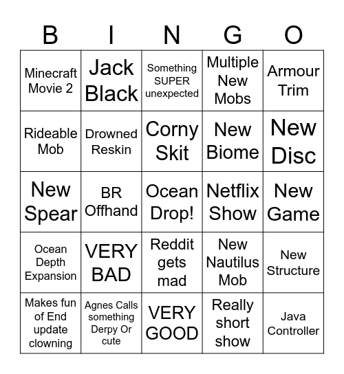 Minecraft Live Sept. 2025 BINGO Card