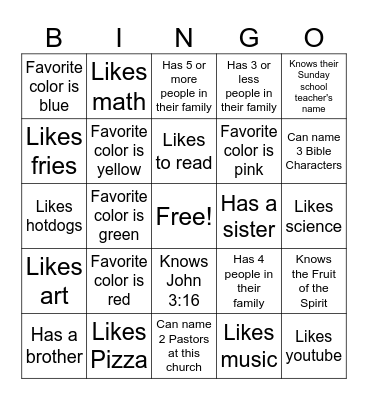 Find a Friend Bingo Card