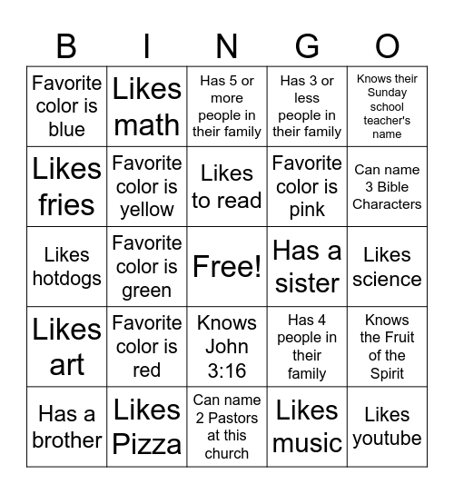 Find a Friend Bingo Card