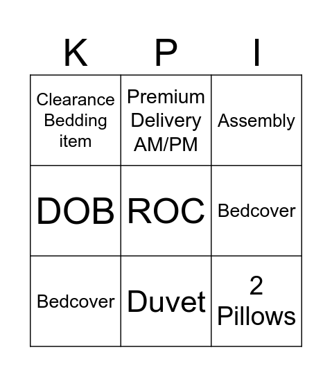 KPI Bingo Card