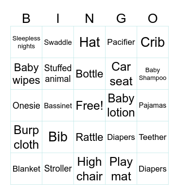 Baby Shower Bingo Card