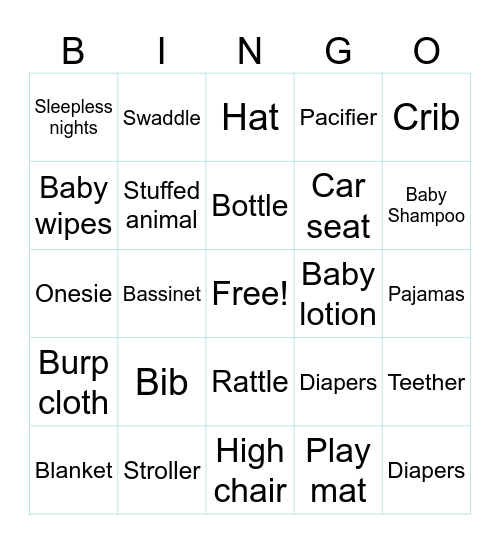 Baby Shower Bingo Card