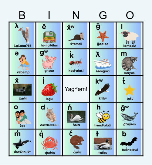 K̓atine - Alphabet Bingo Card