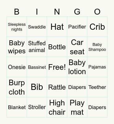 Baby Shower Bingo Card