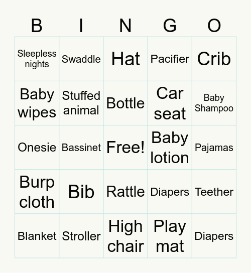 Baby Shower Bingo Card
