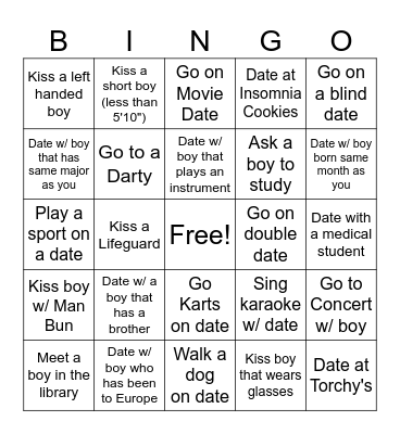 Single Girl Bingo Card