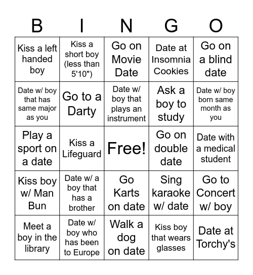 Single Girl Bingo Card