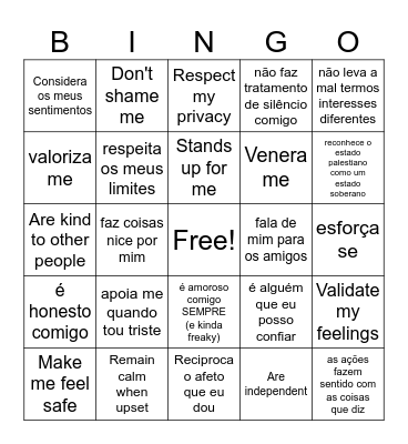 Green Flag Behaviors Bingo Card