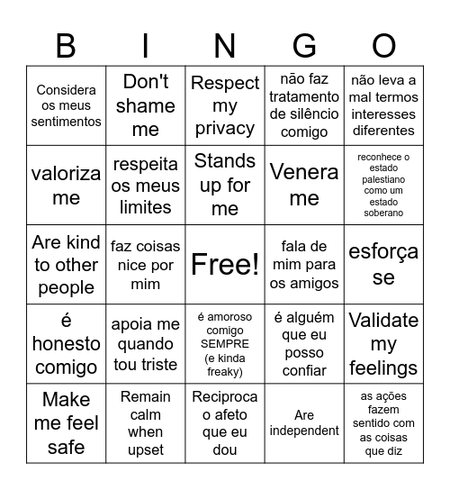 Green Flag Behaviors Bingo Card