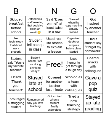 🍳 Breakfast Bingo – Teacher Life List  “United in Purpose, Inspired to Teach.” Bingo Card