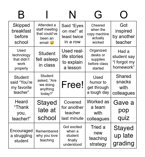 🍳 Breakfast Bingo – Teacher Life List  “United in Purpose, Inspired to Teach.” Bingo Card