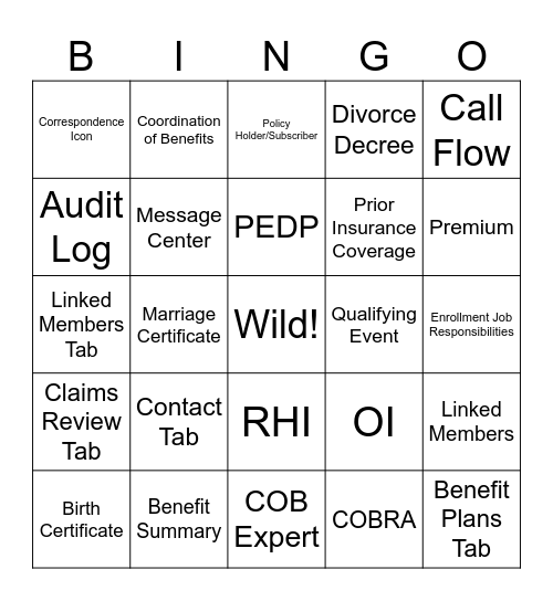 Enrollment Bingo Card