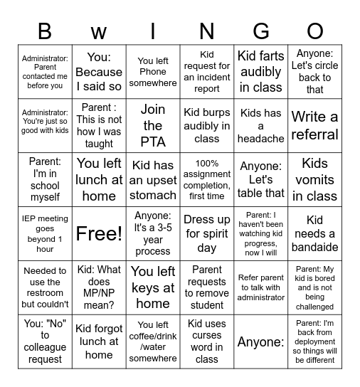 OHI BWingo Bingo Card