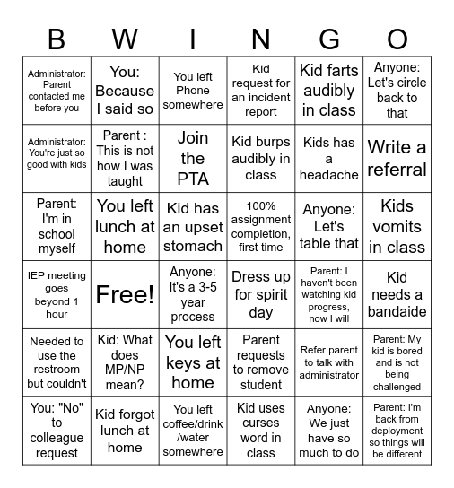 OHI BWingo Bingo Card
