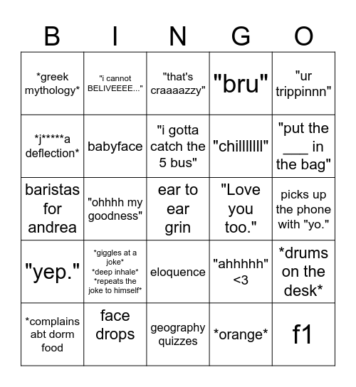Kunal's Bingo Card Bingo Card