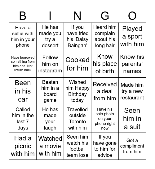 Untitled Bingo Card