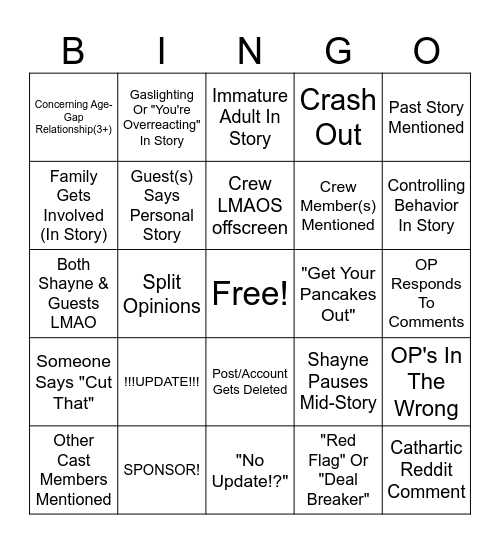 SRRS Bingo Card