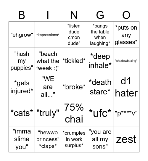 Ahmed's Bingo Card Bingo Card