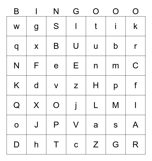 BINGO DO ALFABETO Bingo Card