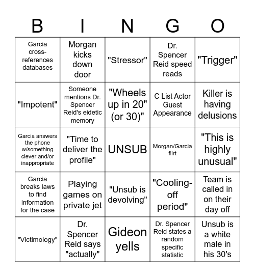 CRIMINAL MINDS BINGO Card