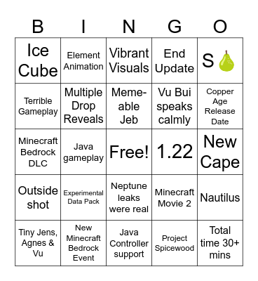 Minecraft Live September 2025 BINGO Card