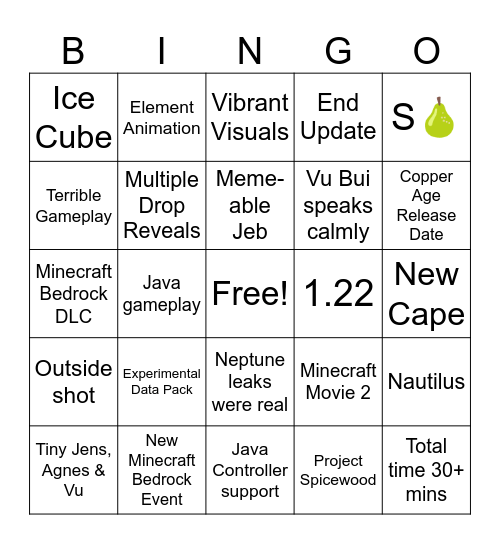 Minecraft Live September 2025 BINGO Card