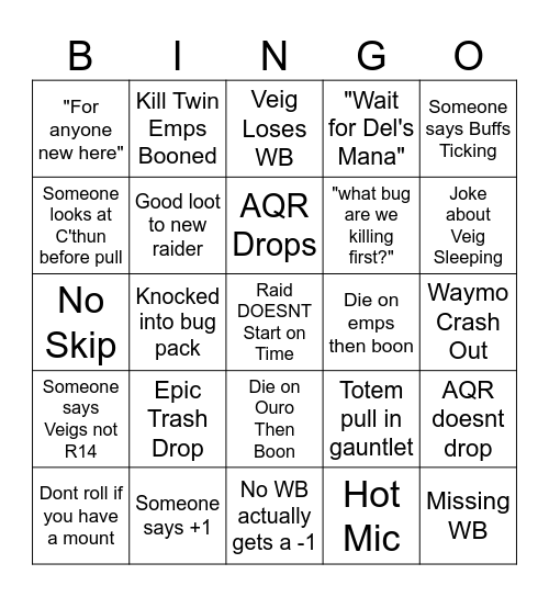 dawd Bingo Card