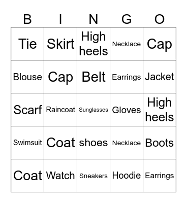 Clothes Bingo Card