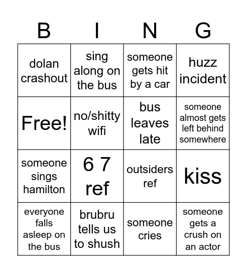 fall theatre focus trip Bingo Card