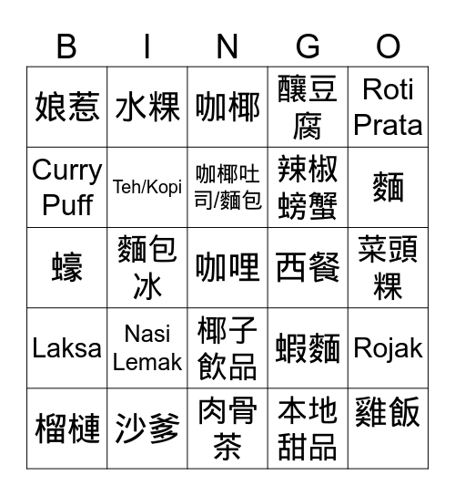 新馬美食賓果 Bingo Card