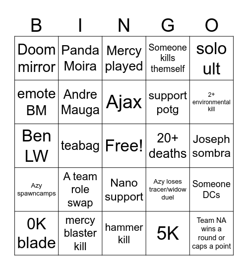 NA vs. A Bingo Card