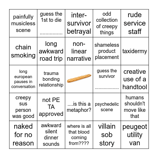 Horreurs au Cinéma l'Amour Bingo Card